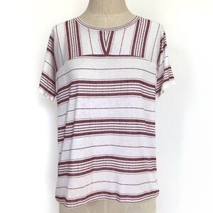 Old Navy Maroon and White Striped Boyfriend Top Size xs